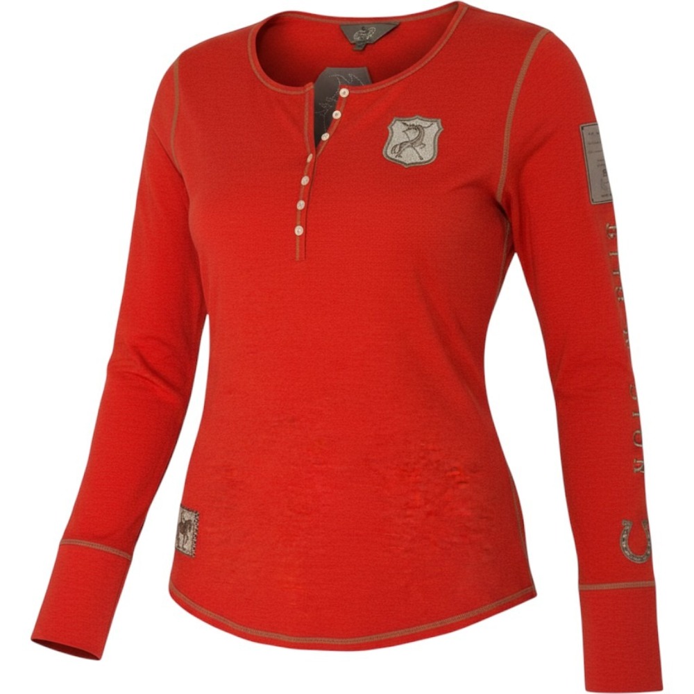 Goode Rider Top Womens XL Red Bamboo Long Sleeve Equestrian Horsin Around Shirt